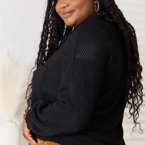 Black Textured Knit Womens Sweater - Classic Cozy Pullover